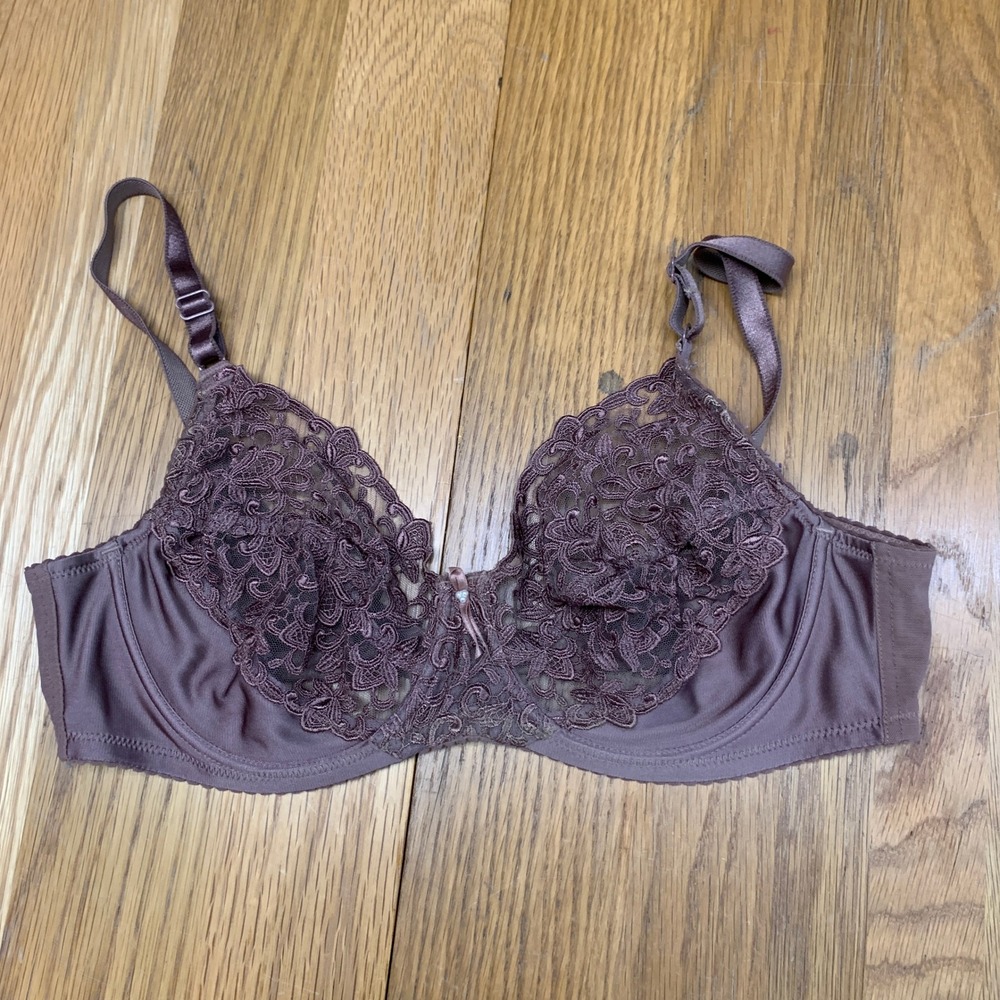 Wacoal Retro Chic Underwire Bra 36C Mauve Brown Floral Lace Mesh 85109